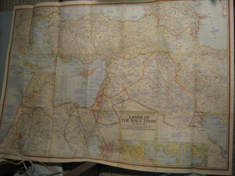 VINTAGE LANDS OF THE BIBLE TODAY MAP + HISTORICAL NOTES National Geographic 1956