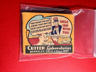 MATCHBOOK - CUTTER LABRATORIES - UNCLE SAM NEEDS YOU - BERKELEY, CA - UNSTRUCK!