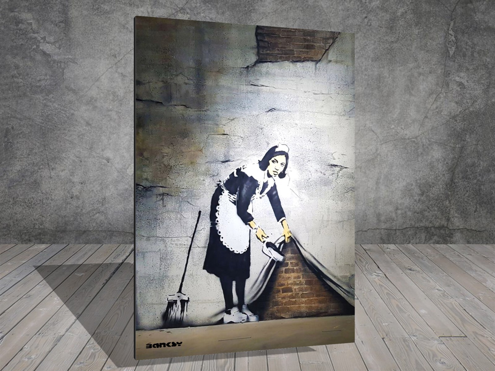 Banksy SWEEP IT UNDER SWEEPER CANVAS STREET ART POSTER PRINT