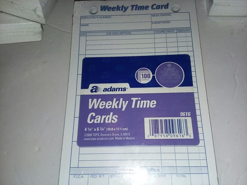 Adams Weekly Time Cards, 1-Sided, 4.25 x 6.75 Inches, White Index Bristol Paper,
