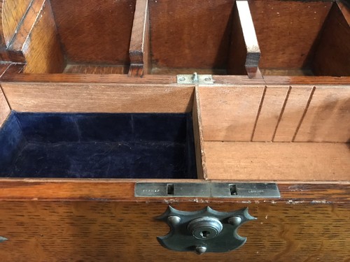 Antique English Oak Tantalus With Crystal Decanters & Bramah London Lock & Key