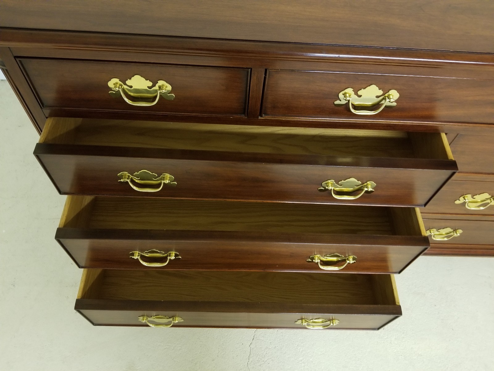 HENKEL HARRIS TRIPLE DRESSER CHEST CHERRY HAS COLUMNS EXCELLENT CONDITION