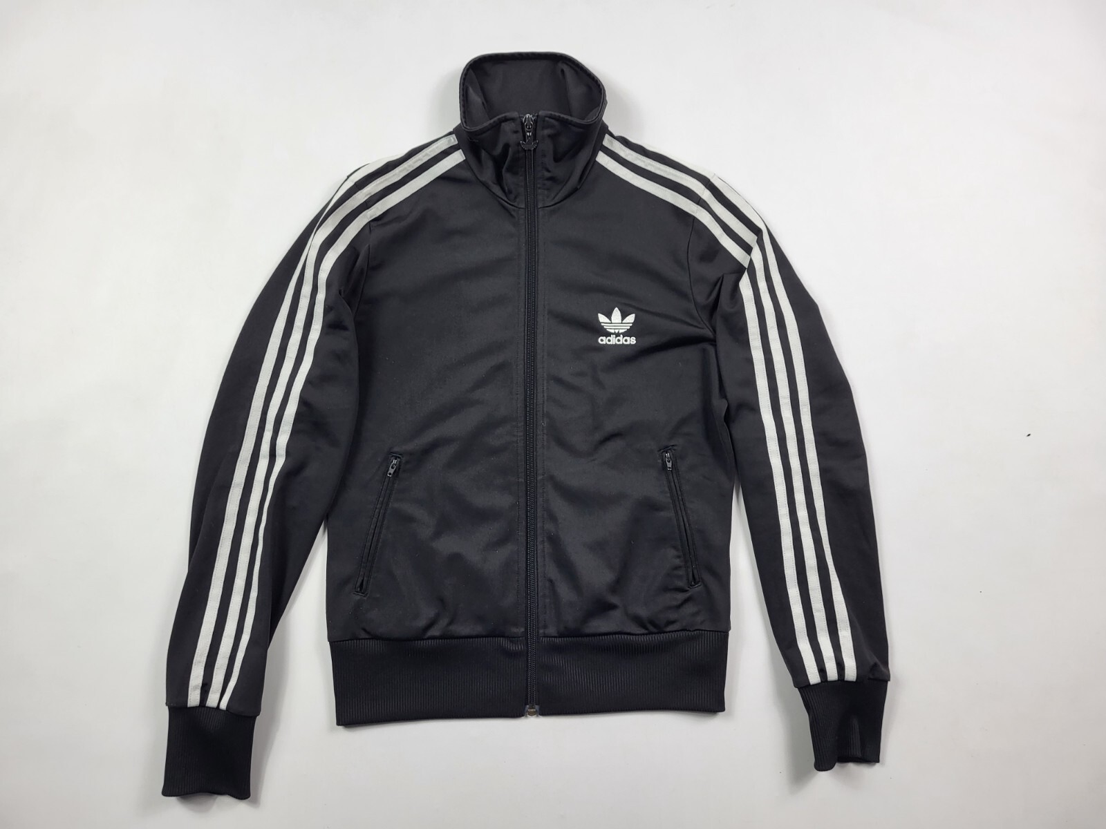 Adidas track zip jacket black white firebird size 38 women