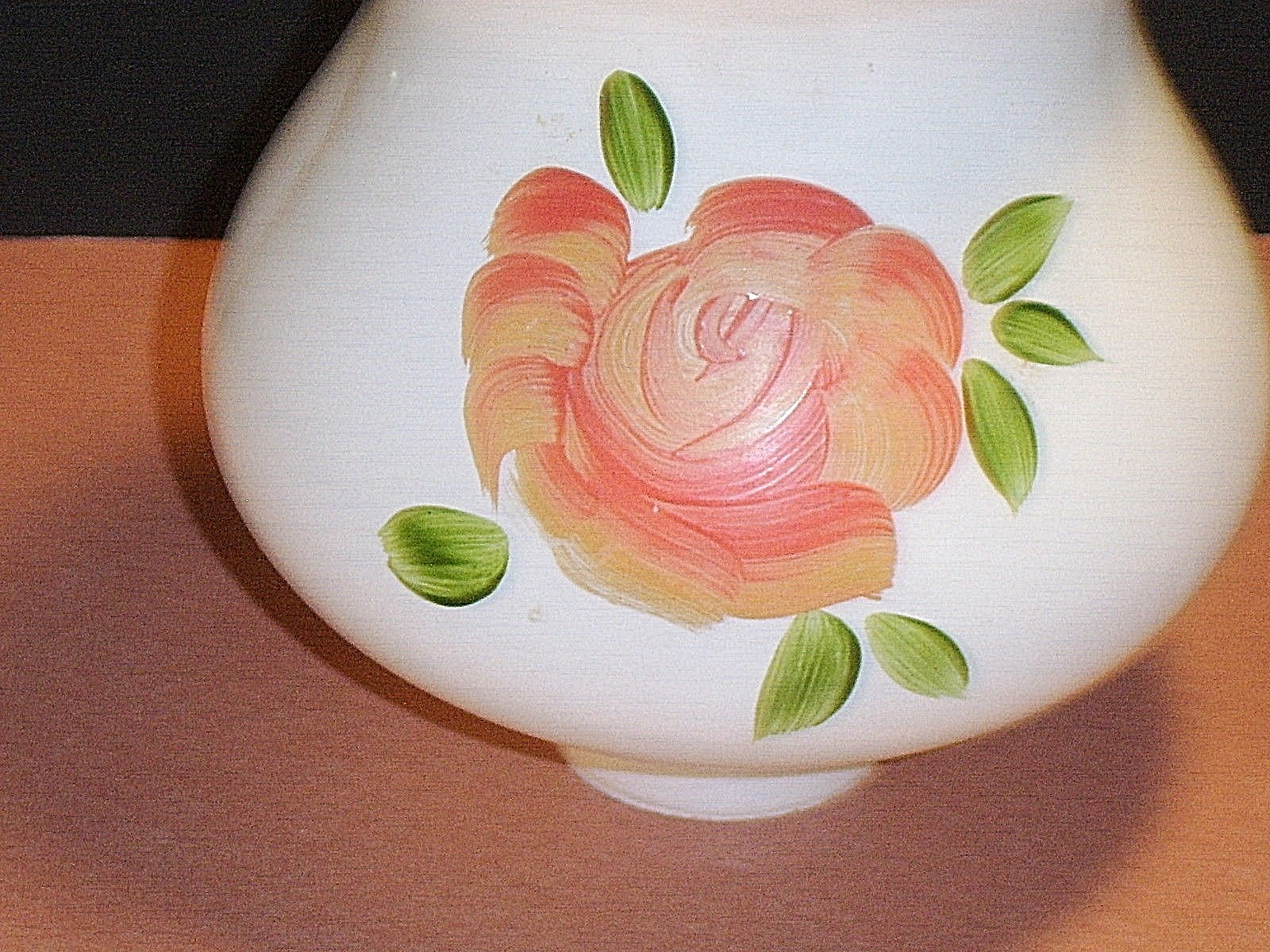 Cased White Glass Hand Painted Rose Lamp Shade 1-9/16