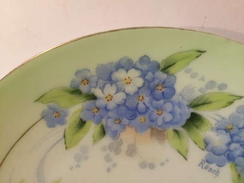 PT Early Tirschenreuth Hand Painted Plate Signed Rosch Blue Floral Bavaria 8.5