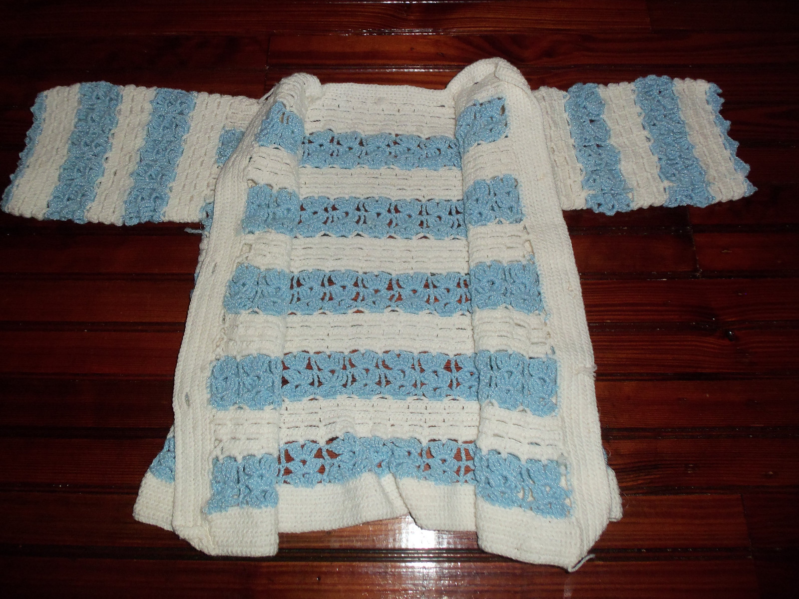 HANDMADE CROCHET TODDLER SWEATER - BLUE & WHITE - VINTAGE
