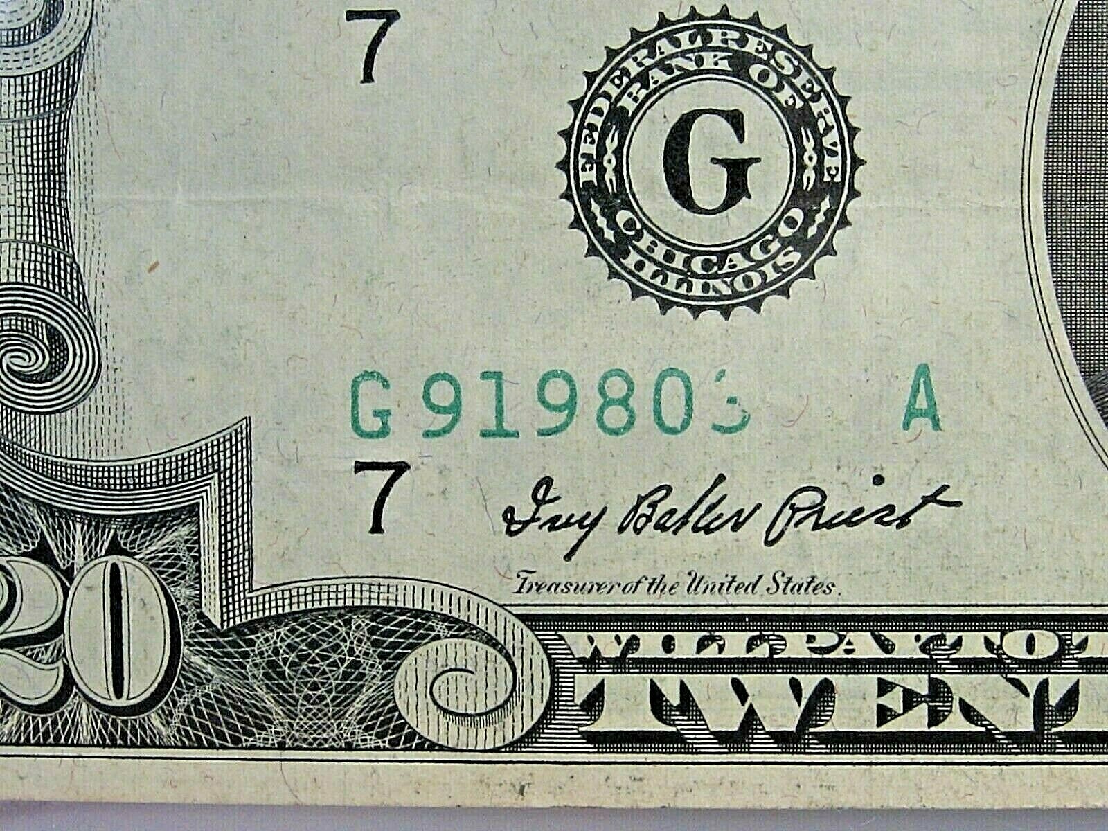 ERROR Note:1950-A $20 FRN w/ Missing Serial Numbers - Print