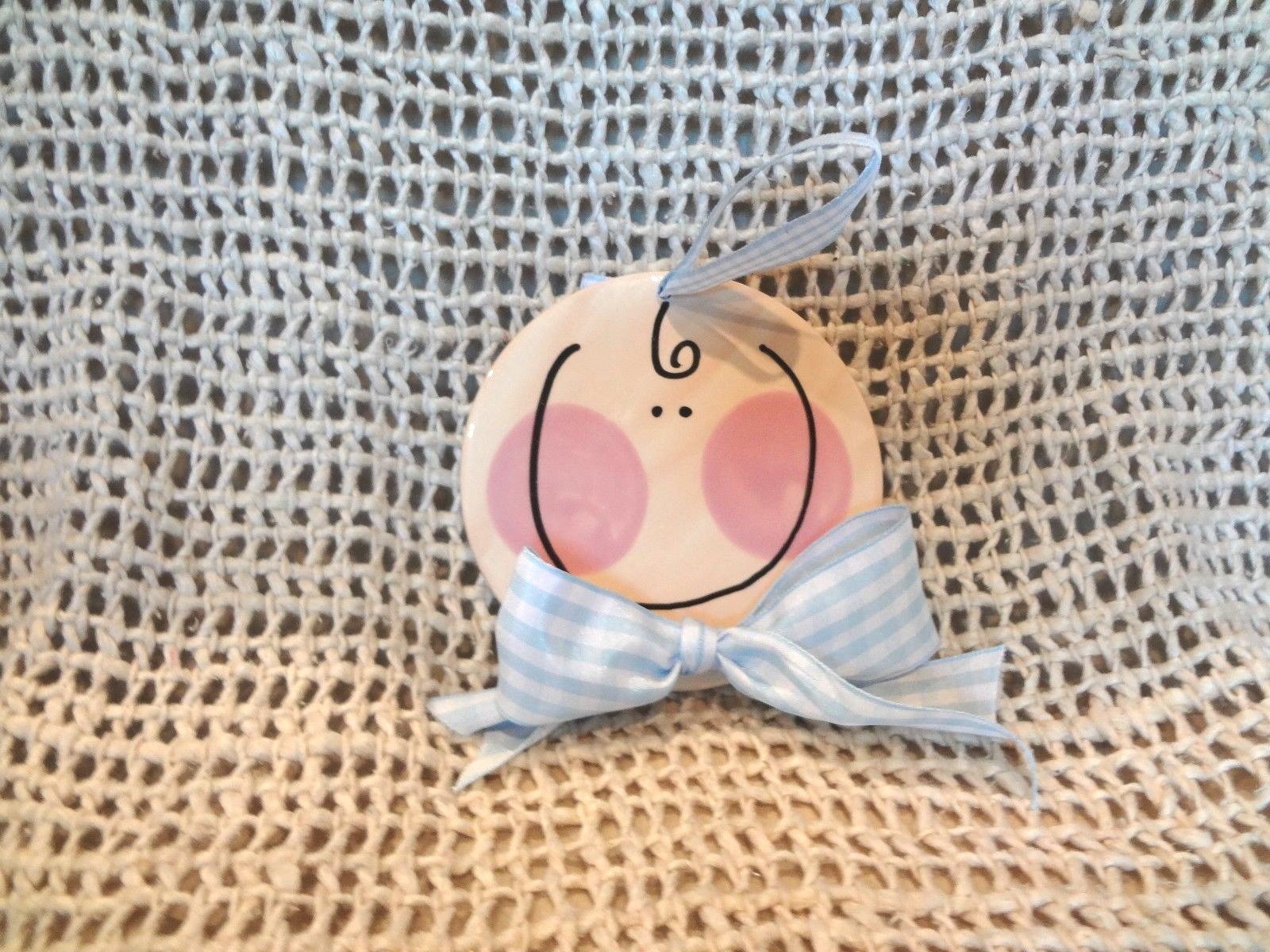 BABY BOY NURSERY ROUND CERAMIC WALL PLAQUE TILE / TRIVET ART with BOW ~ NEW