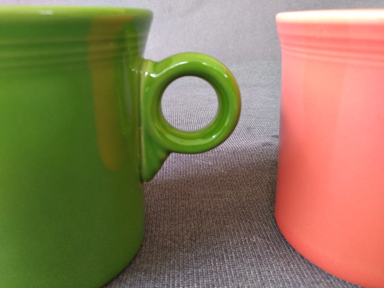 2 Vintage HLC Fiesta Fiestaware Green & Orange Tom & Jerry Coffee Mugs