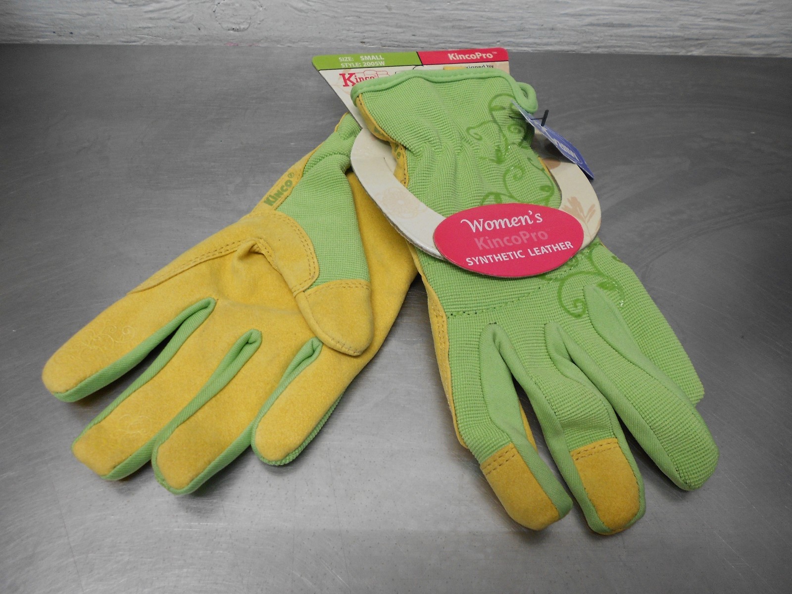 KincoPro Synthetic Leather Women's Glove w/Stretchable Green Back # SMALL