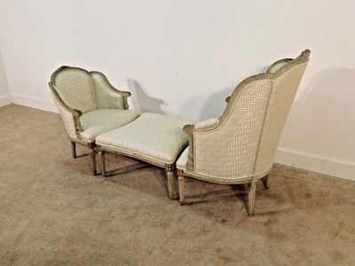 ANTIQUE French Louis XVI 3-Part Duchesse Chaise Lounge Longue Settee c. 1870