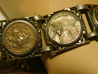 Vtg Swiss Switzerland City Travel Souvenir Silver Bracelet foreign mark 1i 57