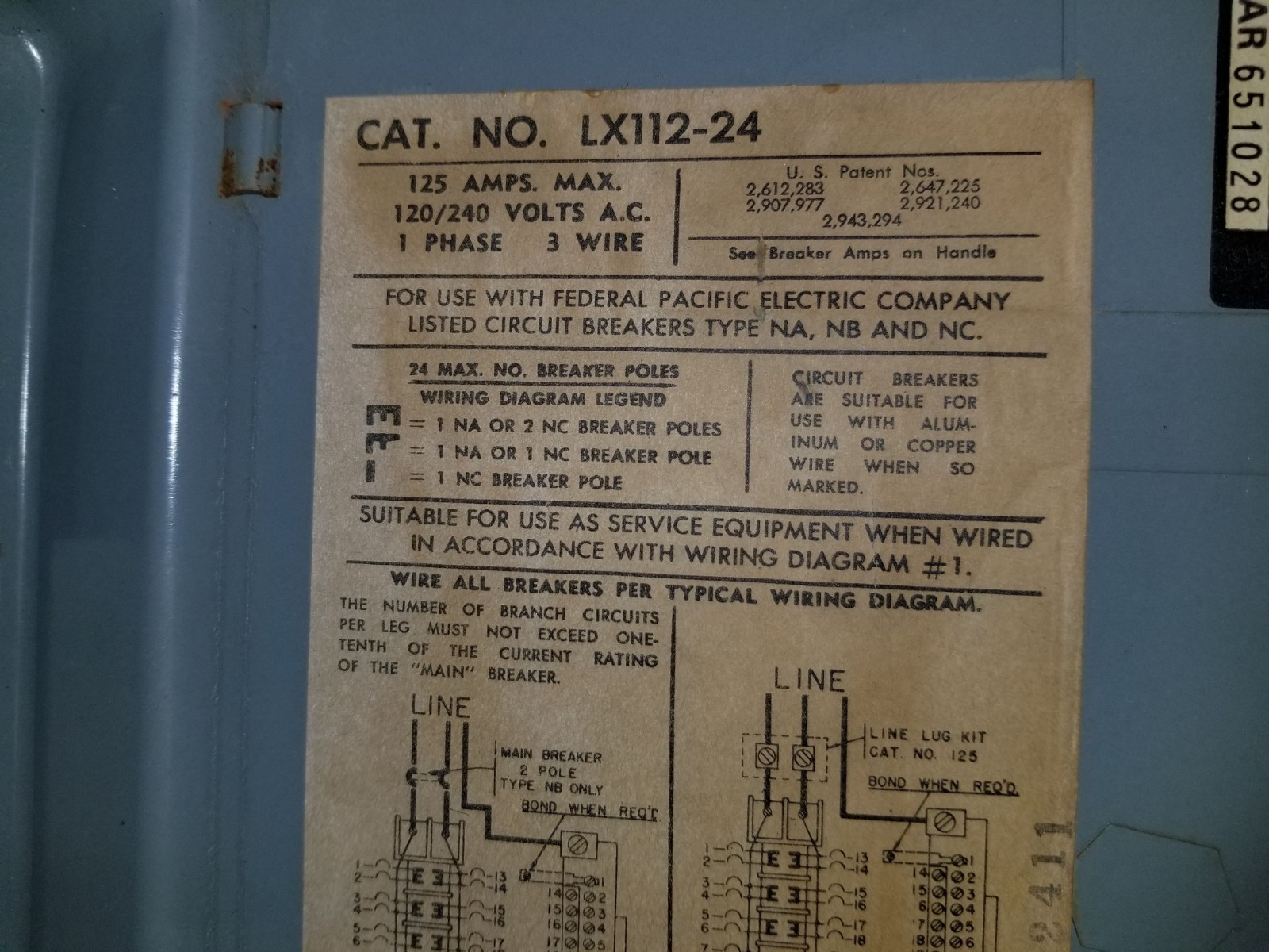 LX112-24 125 amp 2 pole FPE Cover