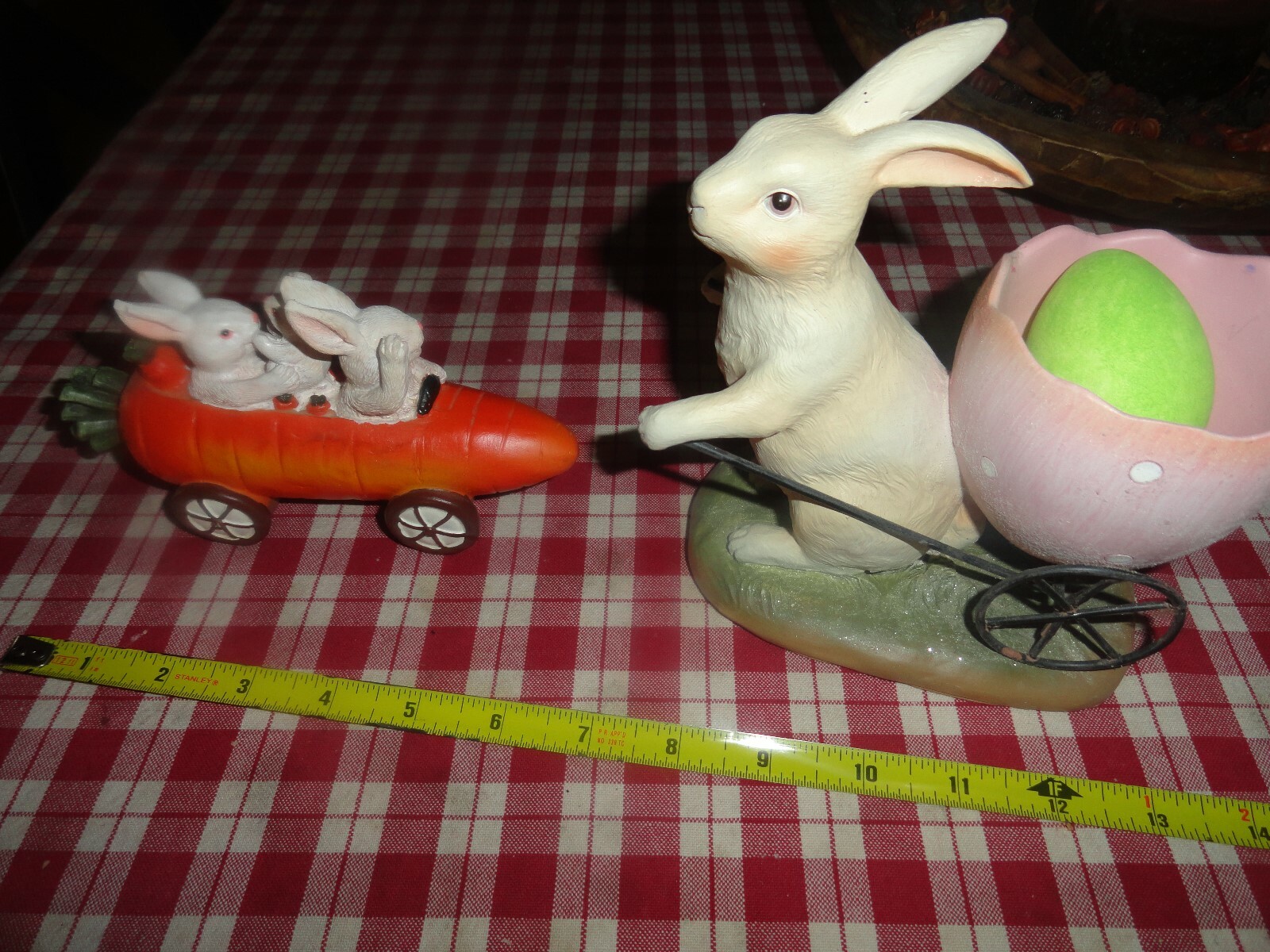 primitive easter decoration figures lot of 2 bunny carrot car..etc
