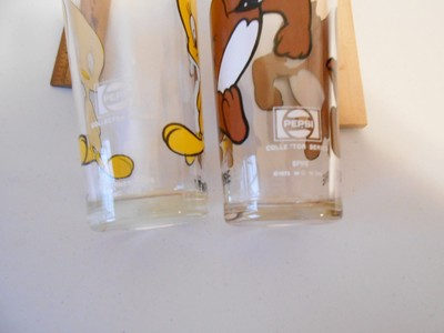 2-Pepsi Collector Glasses- Warner 1973 Tweety Bird & MGM 1975 Spike, Thick Glass
