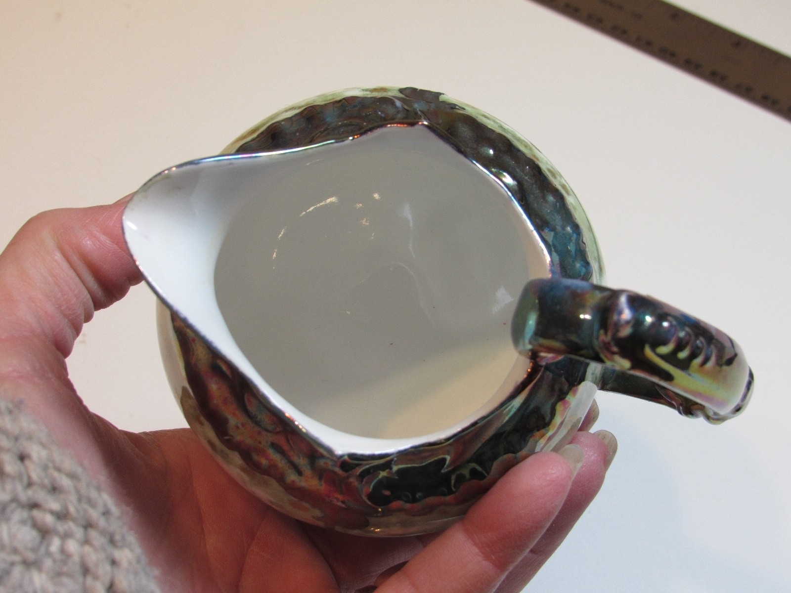 Antique Luster Ware Pitcher Lusterware Rare Green - Signed JLR