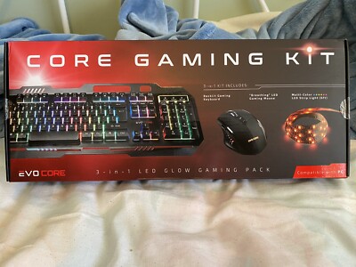 New Evo Core 3-in-1 LED Glow Gaming Kit Keyboard Mouse LED Strip Light New PC St