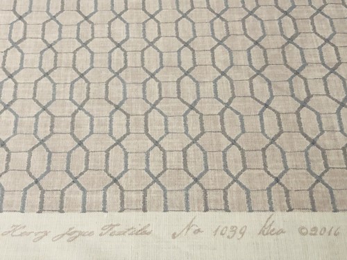 Kerry Joyce Geometric Linen Print Fabric- Geo / Blue on Powder 3.65 yd 1039-02