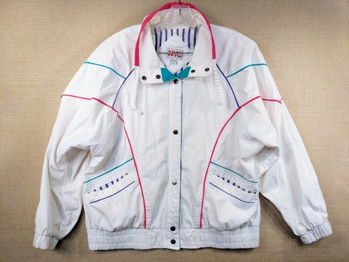 New York Girl Vintage Sz L 80s 90s Windbreaker Jacket White Bold Coat RARE | eBay New York Girl Vintage Sz L 80s 90s Windbreaker Jacket White Bold Coat RARE | eBay