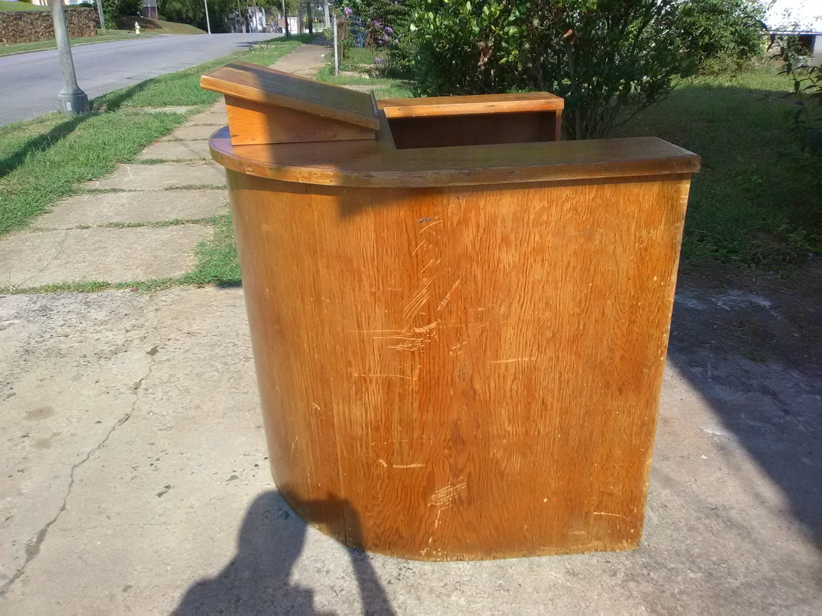 Antique Former Church Custom Bent Wood Lectern Podium/Stand  Walk In/Storage