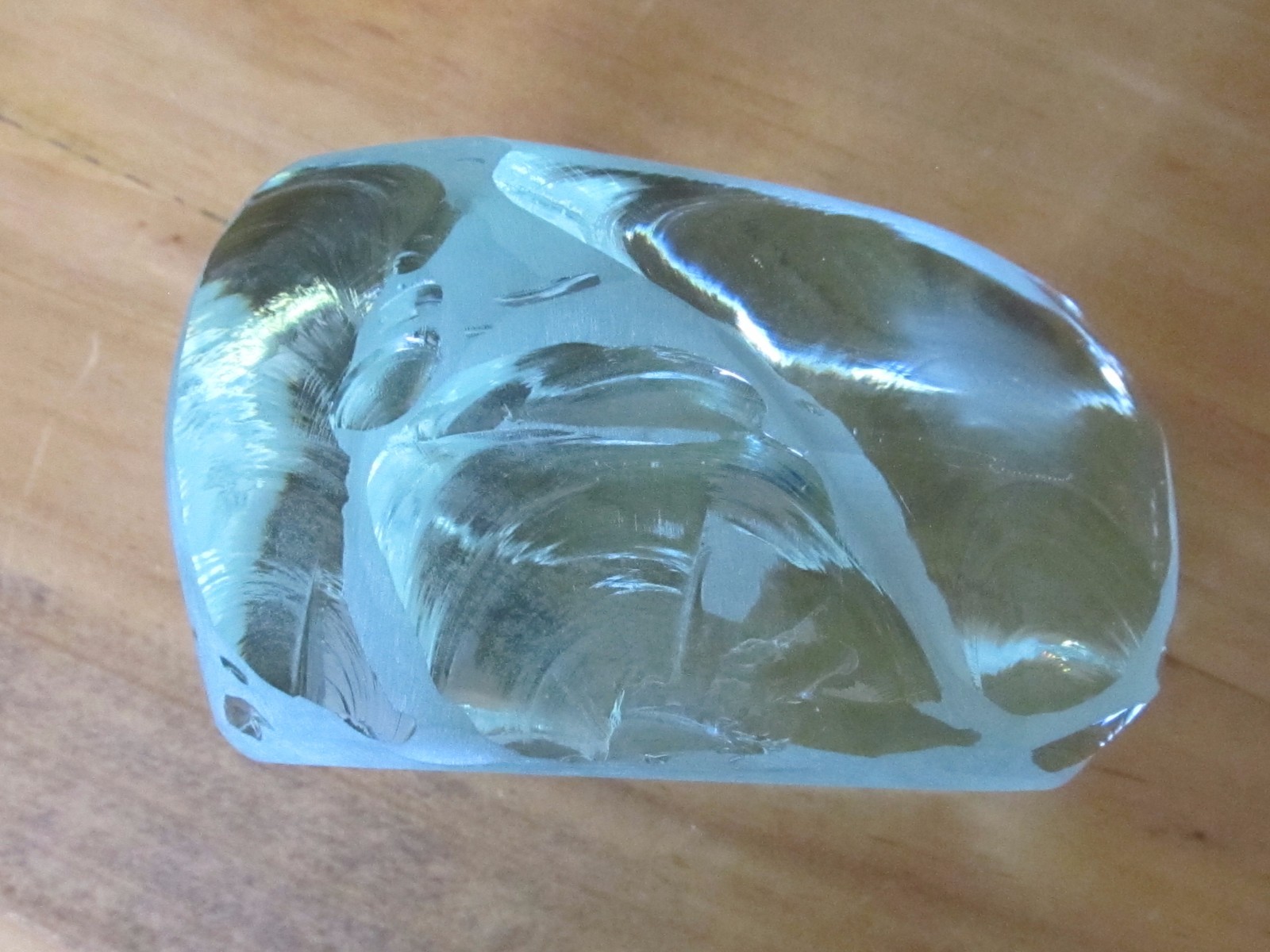 Clear Glass Etched Block seagull sculpture paperweight signed