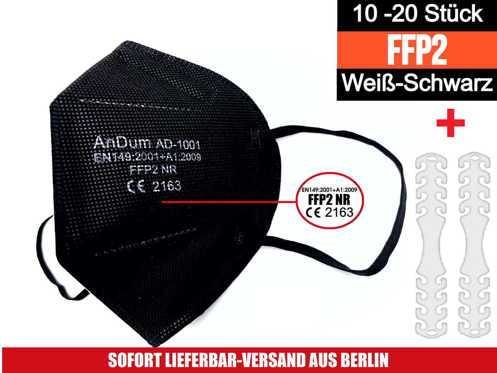 20x FFP2 Mundschutz Maske 5 lagig Atemschutz CE 2163 Zertifiziert Gesichtsmaske