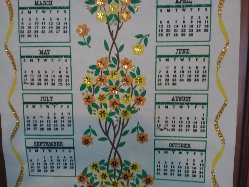 Vintage Retro 1970 Felt Sequin Hanging Wall Calendar