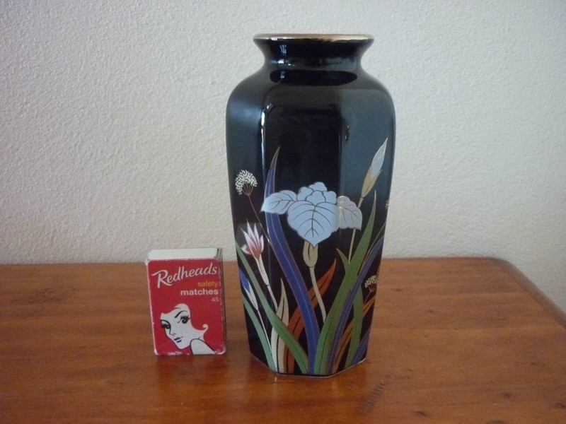 Japanese Vase Ornate Flower Floral Black With Gold Trim Vases