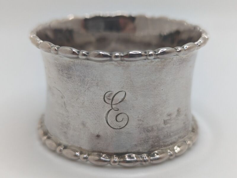 Antique English Sterling Silver Napkin Ring "E" initial engraving, dated 1923