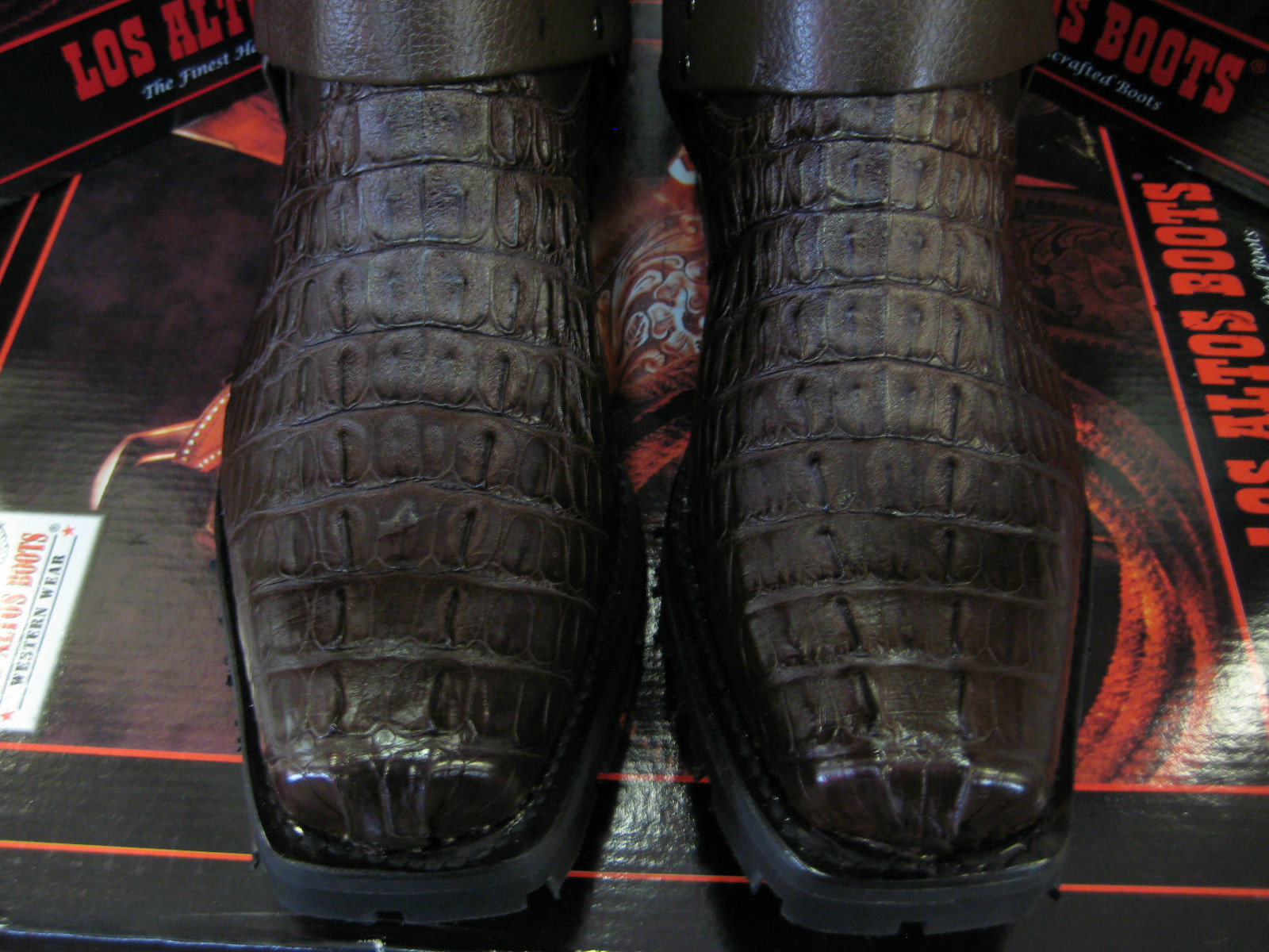 Pre-owned Los Altos Boots Los Altos Genuine Crocodile Brown Motorcycle Biker Western Cowboy Work Ee Boot