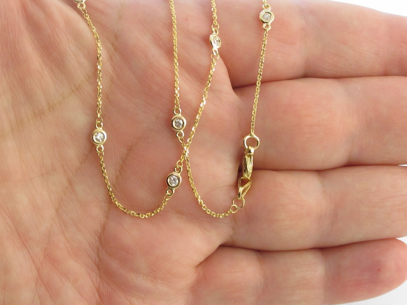 Pre-owned Preciousgold4you Diamond By The Yard Station Necklace 14k Yellow Gold 16" 18"
