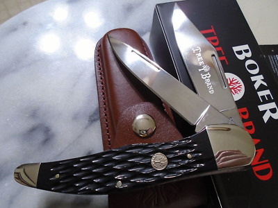 Boker Tree Brand Germany 2 Blade Folding Hunter Pocket Knife D2 Black Bone New