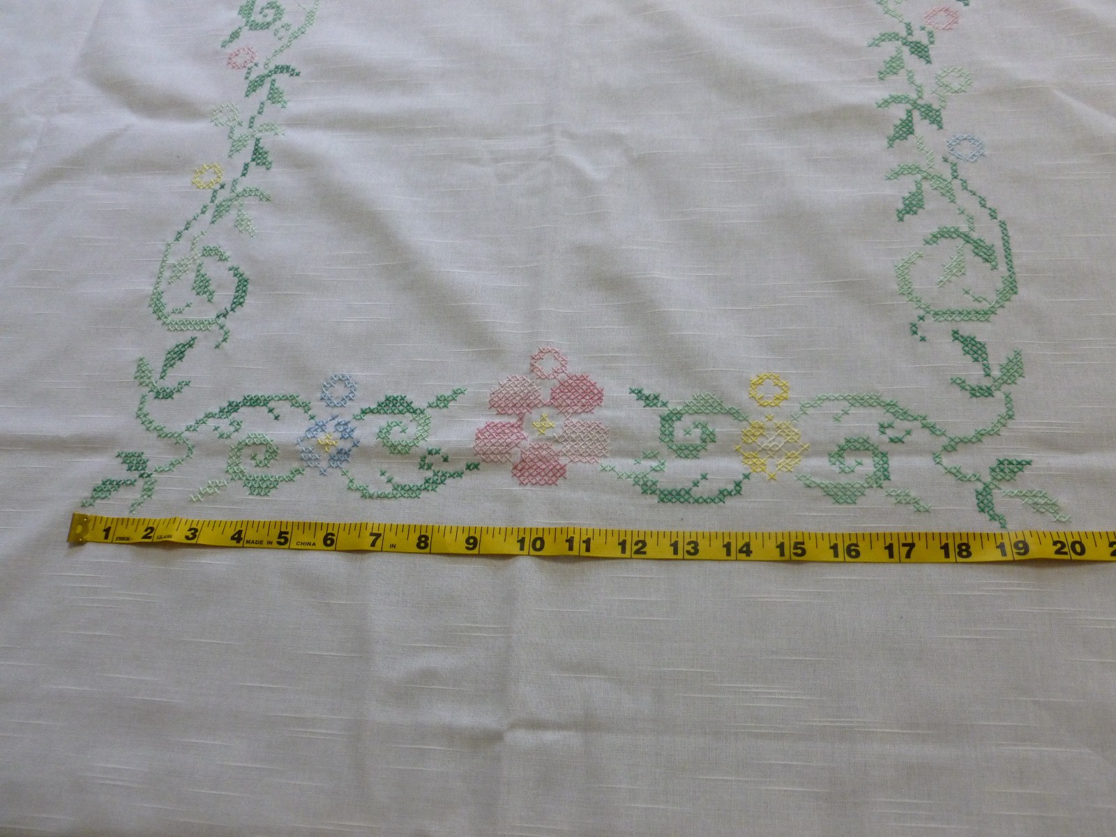 Vintage Embroidered Tablecloth Cross Stitch Floral Spring Large 78