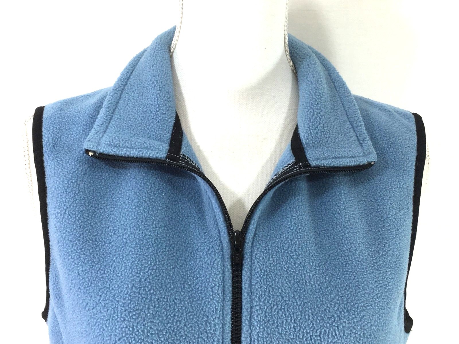 EDDIE BAUER womens POLARTEC fleece vest SMALL blue black zipper pockets (J504)