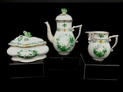 Herend Indian Basket Green Coffee Serving Set 