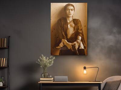 Frida Kahlo Holding Gun Cool Pose Sepia, Canvas Art, Painting Reproduction