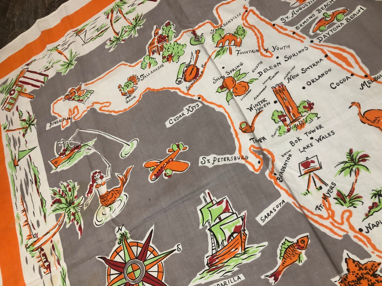 Vintage Florida Orange Trim Tablecloth