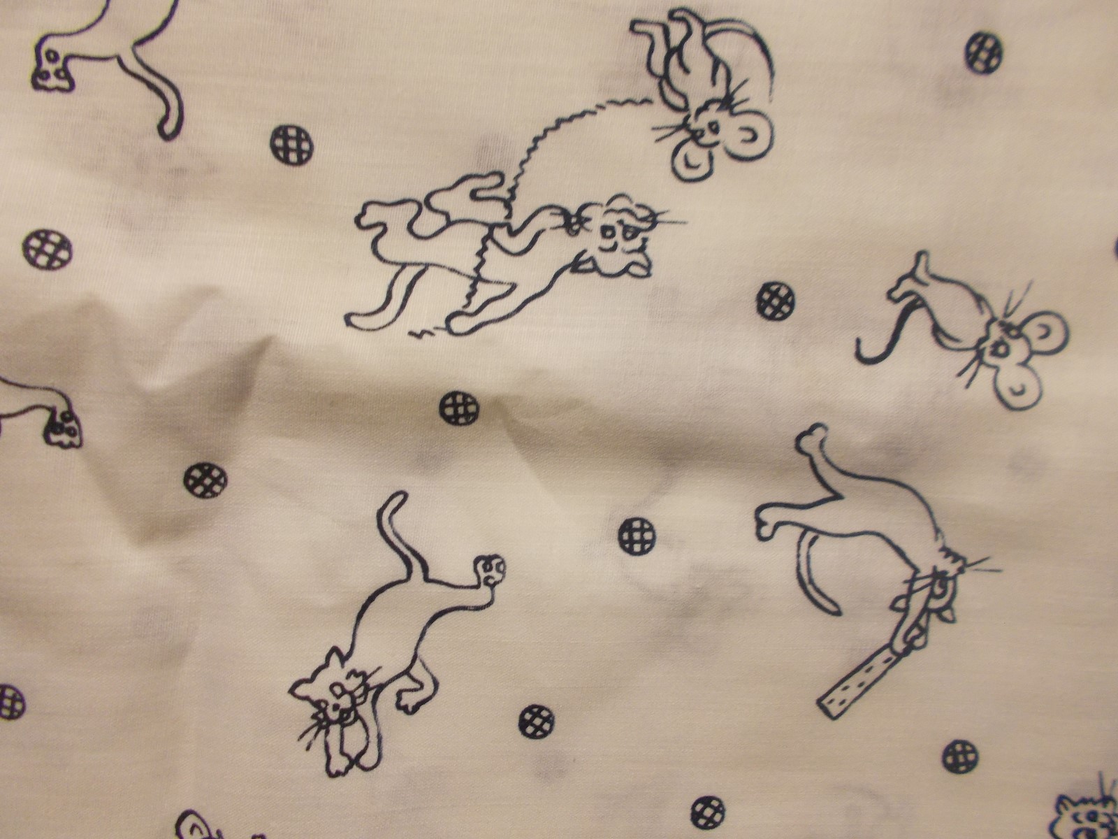 Vintage Cat and Mouse Print Cotton Fabric 1 1/2 Yards