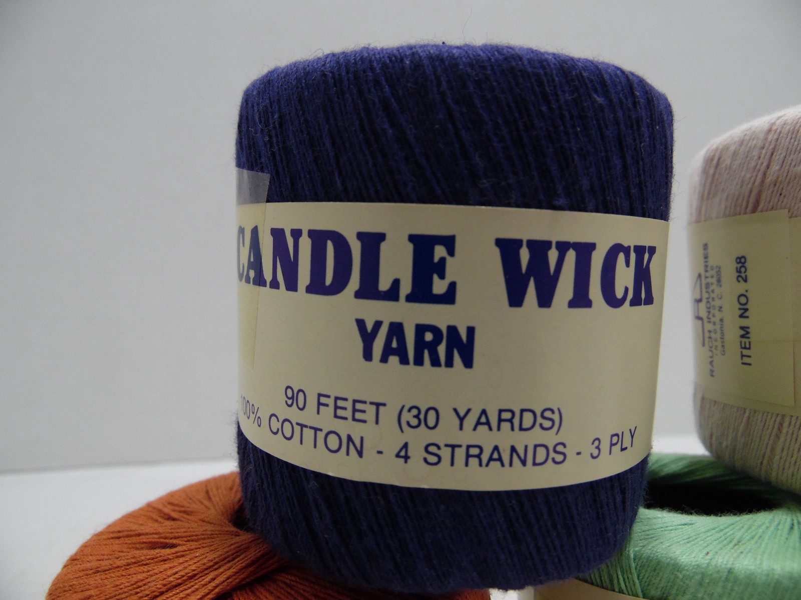 Q's Candle Wick Yarn Lot of 5 Assorted Colors Cotton 3 Ply 4 Strand Color Fast
