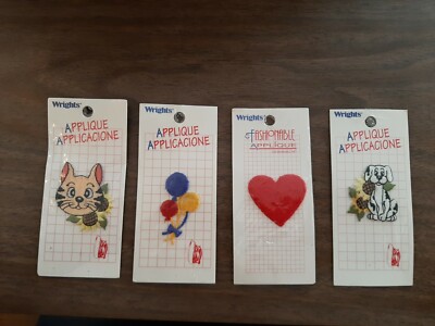 4 Cool Vintage Wrights Applique Sewing NIP Hearts & Flowers & Animals