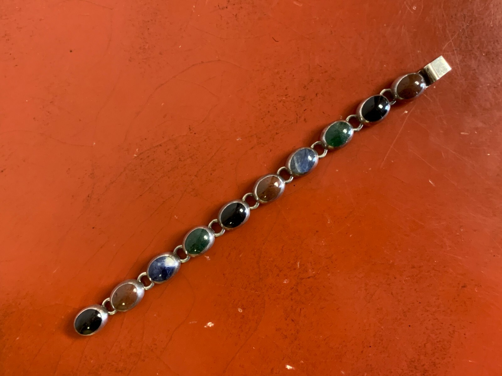 Vintage MEXICO Sterling Silver Multi Gem Link Bracelet 7.25 Vintage MEXICO Sterling Silver Multi Gem Link Bracelet 7.25
