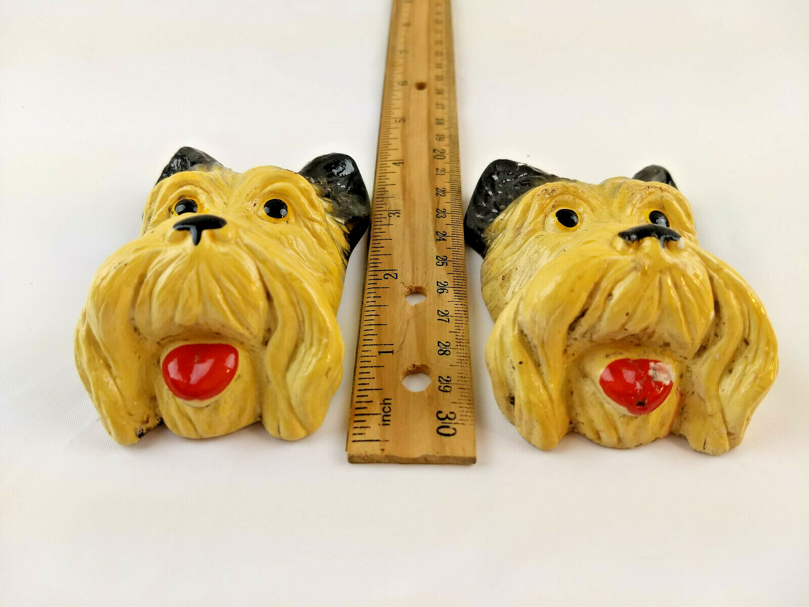 Antique Vintage Chalkware Dog Terrier Heads