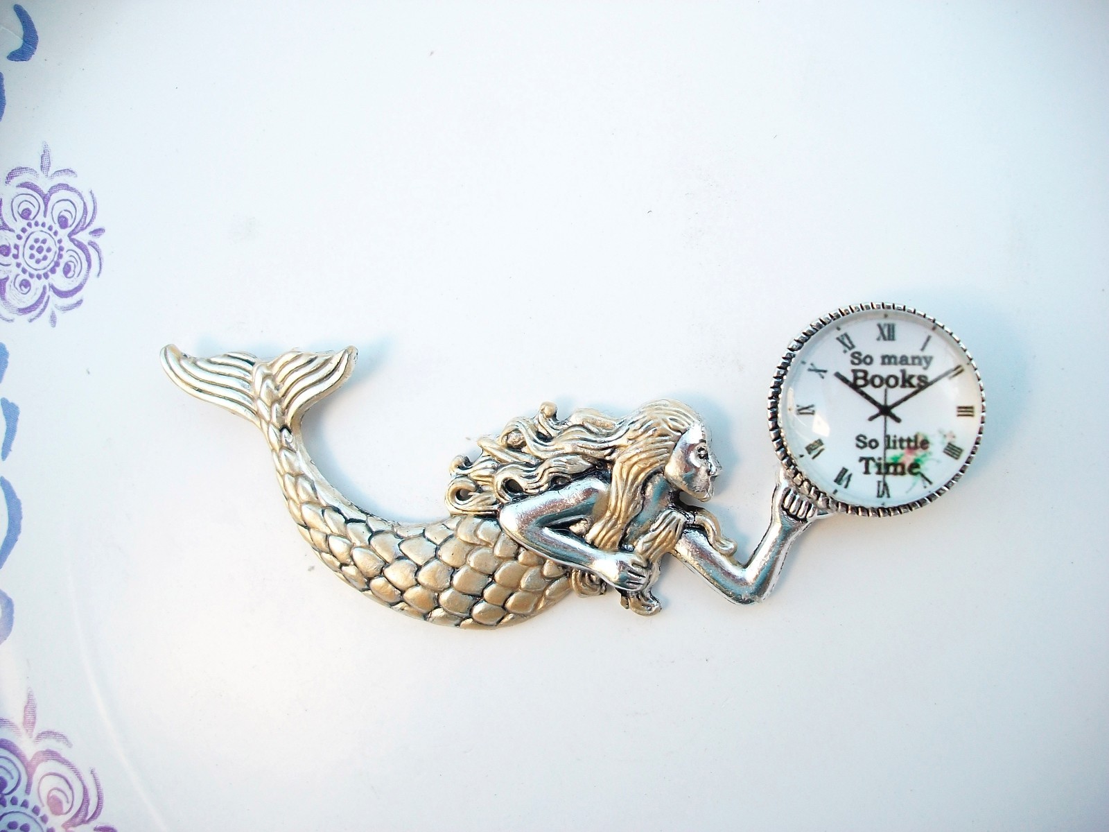 New Gold Art Deco Style-Mermaid Glass Dome Dollhouse Miniature Wall Clock $49.-