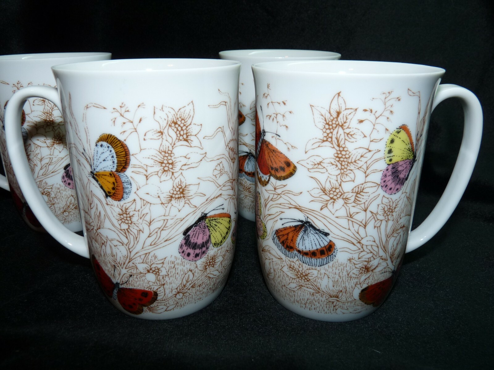 Set of Four (4) Fitz Floyd Nieman Marcus Butterfly Garden Coffee Mugs 4