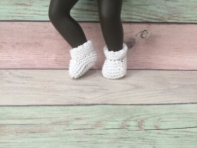 SASHA DOLL baby hand knitted white booties. FREE US SHIPPING 