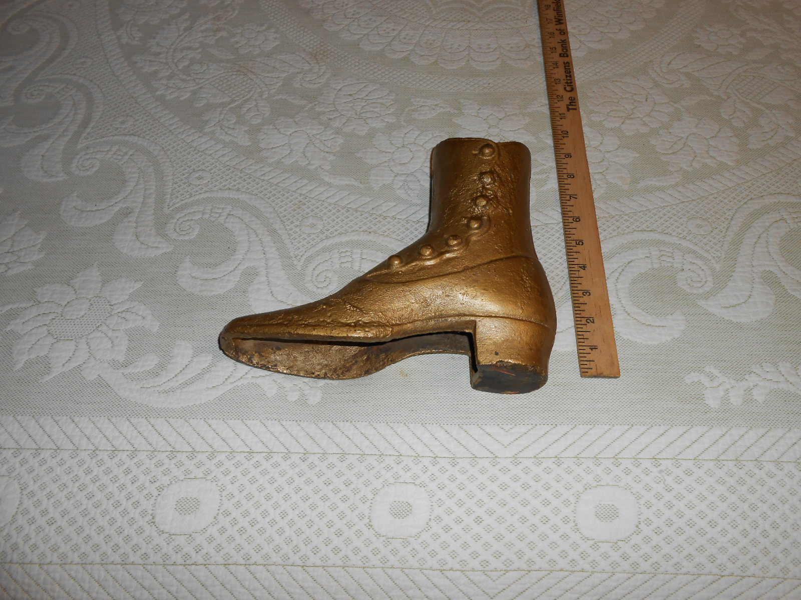 Large Antique Cast Iron Button Down Victorian Shoe Boot Door Stop