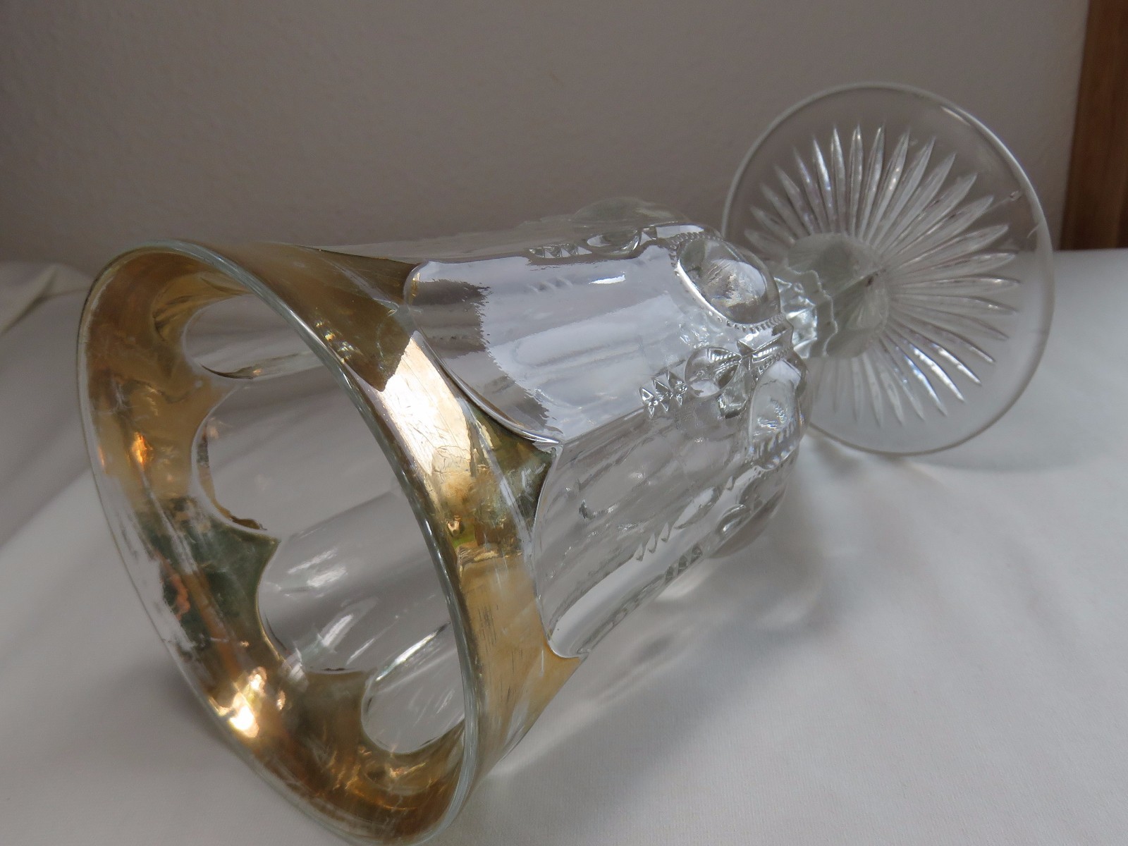 EAPG Michigan U S Glass Water Goblet Stem with Gold