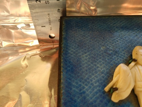 Unusual blue enamel box China cedar lined pre 1919 as is