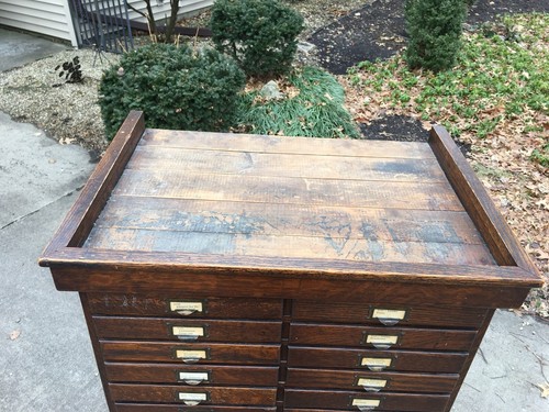Vtg Antique Oak 50 Drawer File Flat Parts Cabinet Library or Office File Wooden