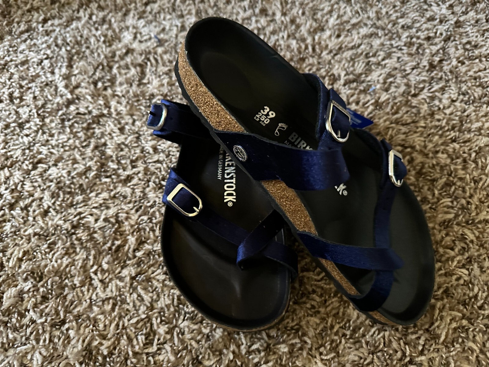 Pre-owned Birkenstock Mayari Big Buckle Velvet Sandal, Blue, Eu39 Us9-9.5, Wide Width